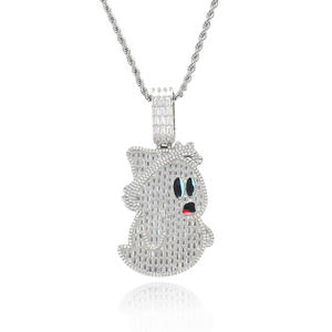 Colgante de Fantasma de Dibujos Animados, Plata 925 con Baño de Rodio, Microincrustaciones de Diamantes, Charm Temático Unisex para Uso Diario - Product Image 3