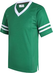 Maillot de sport vert à col en V et manches courtes avec rayures blanches, en polyester à séchage rapide, chemise décontractée pour l'été - Product Image 2