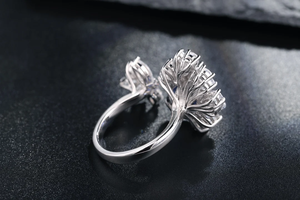 Luxury Women's Diamond Engagement <b>Ring</b> Round Brilliant Cut Pave Setting Geometric Style Rhodium Plated IGI Certified - Product Image 4