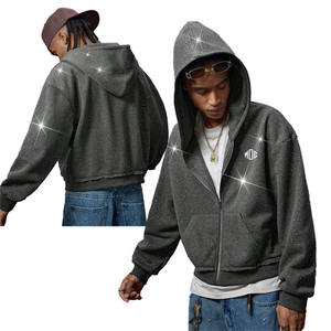Sudadera con capucha para hombre con cremallera y pedrería brillante, estilo urbano, corta, personalizada con estrellas, venta al por mayor - Product Image 1