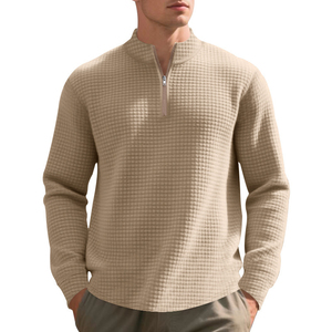 Suéter de Punto para Hombre, Color Azul Marino, 100% Lana, con Cierre de Cremallera 1/4, Manga Larga, Color Sólido, para Otoño - Product Image 1