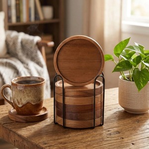 Best Quality Classic Style Acacia Wood Coasters <b>Stand</b> Walnut Coasters Tea <b>Drink</b> Home Decor Mats & Pads - Product Image 5