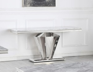 Table de canapé moderne de luxe en fer, design géométrique sur piédestal, combinaison pour entrée et salon - Product Image 6
