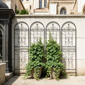 Set di 4 tralicci da giardino in metallo antiruggine neri da 180 cm x 50 cm per piante rampicanti - Product Image 1