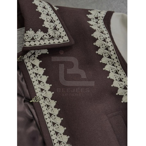 Custom made casual <b>Men's</b> <b>Jacket</b> With <b>White</b> Embroidered Pattern Turn-down Collar button Closure Vintage style oversized fit - Product Image 3