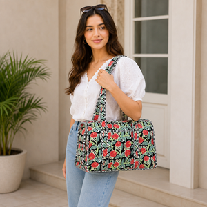 Striped Cotton Barrel-Shaped Duffel <b>Bag</b> Cross-Body Strap Zipper <b>Large</b> Capacity Vintage Unisex Casual Handbag Water Embroidery - Product Image 2