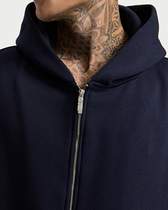 Sweat-shirt à capuche zippé surdimensionné pour homme, en coton molletonné épais, bleu marine, personnalisé, de haute qualité, style décontracté. - Product Image 4