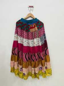 Women's Bohemian <b>Patchwork</b> Maxi <b>Skirt</b> Elastic Waist Ruffles Floor-Length Summer Style Handmade Sexy & Club Silk A-Line <b>Skirt</b> - Product Image 3