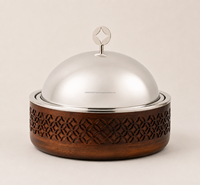 Plat de service en bois de luxe avec couvercle conique en acier inoxydable, chauffe-plat décoratif artisanal à revêtement multicouche