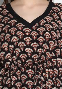 ชุดนอนแขนสั้นสำหรับผู้หญิงซักได้ยาวถึงพื้นผ้าฝ้ายสีดำตัวหนาพิมพ์ลายดอกไม้สีแดงลายดอกไม้ - Product Image 4