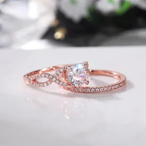 Twisted Bridal <b>Set</b> <b>Ring</b> 1.50Ct Round Cut Simulated Diamond 14K Rose <b>Gold</b> Plated - Product Image 4