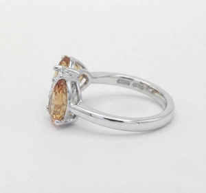 Women's <b>Citrine</b> Double Pear Gemstone <b>Ring</b> in Sterling Silver Accent Diamond Rhodium Plated Romantic for Engagement Wedding - Product Image 3