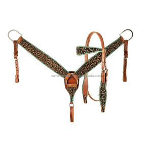 Conjunto de cuello de pecho y cabeza occidental de cuero genuino de la mejor calidad hecho a mano con pintura a mano fabricante indio superior - Product Image 5