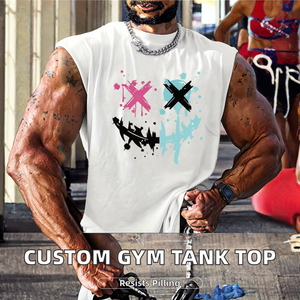 ออกแบบโลโก้คุณภาพสูงตามสั่ง เสื้อกล้ามออกกำลังกายแบบยูนิเซ็กซ์ เสื้อผ้าฟิตเนส ผ้าฝ้ายถัก ปักด้วยเครื่องจักร ป้องกันการเป็นขุย - Product Image 2