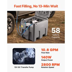 Serbatoio Diesel Portatile da 58 Galloni con Pompa di Trasferimento Elettrica 12V, Portata 10 GPM, Tubo in Gomma da 13,1 Piedi, Attrezzatura per Veicoli - Product Image 3