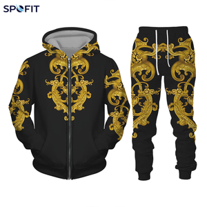 Conjunto Deportivo de 2 Piezas para Hombre, Invierno, Exterior, Grueso, Transpirable, Poliéster/Algodón, Sudadera con Estampado de Forro Polar - Product Image 1