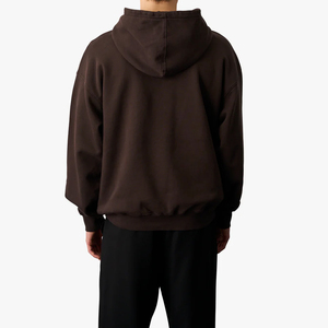 Sweat-shirt à capuche pour homme, marron uni, en molleton, coupe ample, décontracté, avec poche avant, 100% coton, pour l'automne - Product Image 2