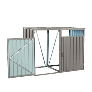 Casetta per Bidoni della Spazzatura in Metallo da Esterno con 2 Contenitori, in Acciaio Inox Zincato, Resistente alle Intemperie e Durevole - Product Image 5