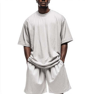 <b>Two</b> <b>Pieces</b> Plus Size <b>Lounge</b> Wear for Men Private Label Solid Colour Short Sleeve Summer Shorts T Shirts <b>Sets</b> Polyester/Cotton - Product Image 3