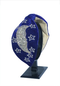 Serre-tête léger et confortable bleu orné de cristaux et de perles, fait main, accessoire vintage glamour et tendance - Product Image 3