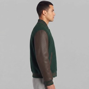 Veste universitaire verte pour homme MEYBA SPORTS, corps en laine respirant, col montant, fermeture boutonnée, tenue décontractée d'automne, coupe classique, couleur unie - Product Image 3