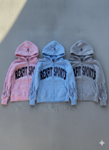 เสื้อฮู้ดโอเวอร์ไซส์ปักลายเพชรทั้งตัว สินค้าขายดี เสื้อผ้าสตรีทแวร์ ขายส่ง สกรีนโลโก้ เสื้อฮู้ดซิปแบบยูนิเซ็กซ์ - Product Image 3