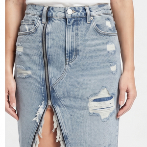 Jupe crayon en jean déchiré taille haute pour femme, longueur genou, décontractée, style streetwear confortable - Product Image 6