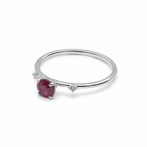 Anillo de Rubí y Diamante en Plata de Ley 925 con Baño de Rodio, Corte Redondo, Engaste de Garras, Anillo Clásico con Piedras Preciosas para Mujer - Product Image 3
