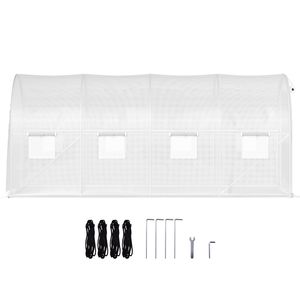 Serra Portatile a Tunnel 15 x 6.5 x 7 piedi con Struttura in Acciaio Zincato, 1 Trave Superiore e Pali Diagonali, in Plastica Verde - Product Image 3