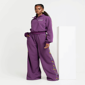 Ensemble de survêtement de haute qualité pour femmes, sweat à capuche zippé et pantalon évasé, personnalisable avec logo, rouge - Product Image 5