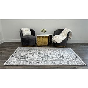 Penina Area di lusso tappeto disegno astratto con cerchi d'argento su sfondo grigio Set di 3 - Product Image 5