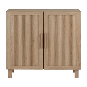 Modern Solid Teak Wood <b>Sideboard</b> with Natural Finish Fluted Design and Customizable Color for Dining Room and Kitchen Use - Product Image 2