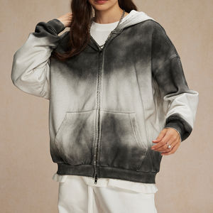 Sudadera con capucha y cremallera para mujer, estilo tie-dye, oversize, informal, streetwear, efecto lavado - Product Image 2