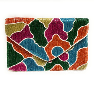 Handmade Durable Abstract Floral Beaded Clutch Foldable Custom Beadwork Embroidered Magnetic Closure Coin Purse Party <b>Bag</b> <b>Gift</b> - Product Image 1