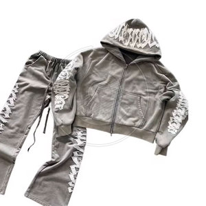 <b>Top</b> Selling <b>Distressed</b> Embroidery Tracksuit Cotton Fleece Casual Wear <b>Distressed</b> Embroidery Tracksuit For Winter - Product Image 2