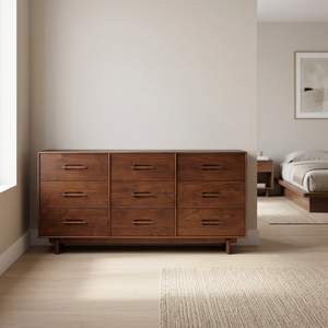 Commode à 9 tiroirs en bois de rose massif, style Mid-Century Modern, marron, meuble de rangement autoportant - Product Image 4