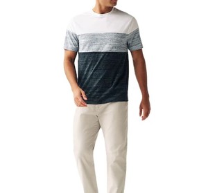 T-shirt homme col rond manches courtes, couleurs contrastées, coton bio, vêtement d'été, tissu respirant, couleurs unies. - Product Image 1