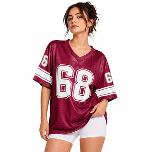 Maillot de football en maille marron pour femme, col en V, manches courtes, respirant, coupe ample, imprimé numéro 68, haut de sport - Product Image 1