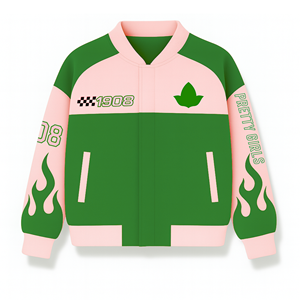 Alfa |   Kapa |   Chaqueta Deportiva Universitaria para Mujer Alpha Sorority, AKA Verde Rosa, con Botones a Presión, Estilo Motociclista, Diseño de Llamas - Product Image 1