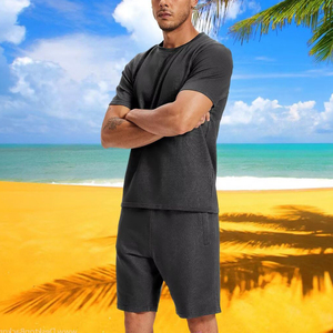 Ensemble de survêtement d'été pour homme OEM de haute qualité, t-shirt et short, couleur unie, col rond, confortable - Product Image 4