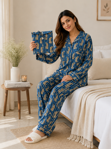 Ensemble de pyjama en coton élégant et luxueux pour femmes, 3 pièces, imprimé léopard, vêtements de détente, haut boutonné, pantalon et pochette - Product Image 2