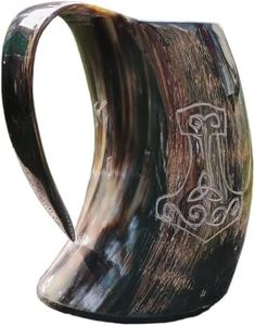 Jarra de Cerveza Tradicional de Cuerno de Búfalo, Hecha a Mano, Duradera, Ecológica, 500 ml, Taza Natural para Uso en el Hogar, Bar o Cocina, Precio Razonable - Product Image 1