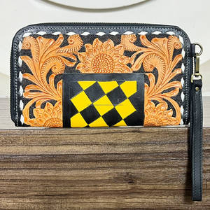 Nouveauté Super Septembre : Portefeuille pour femme en cuir véritable fait main, motif floral à carreaux, porte-cartes, pour usage quotidien - Product Image 4