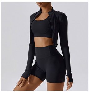 Wholesale Custom Fitness Lift Long Sleeve Active Sets Gym <b>Women</b> Clothes 4 Piece Yoga Sets Gym Fitness Sets - Product Image 3