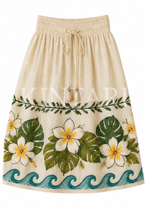 Jupe Hawaïenne en Chiffon Brodé Floral Tropical Personnalisée pour Femme, Taille Élastique, Coupe Évasée, Tenue de Plage Estivale, Vente en Gros, Fabrication OEM - Product Image 2