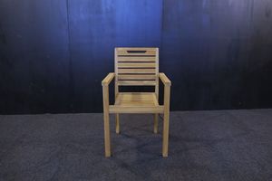 Solid Teak Wood <b>Stackable</b> Outdoor Dining Arm <b>Chair</b> Well Sanded Finish Modern Design - Product Image 2