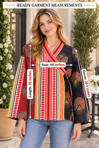 Women’s Colorful Wrap Top, Boho Geometric Print <b>Blouse</b>, Long Sleeve Tie Front Shirt - Product Image 6