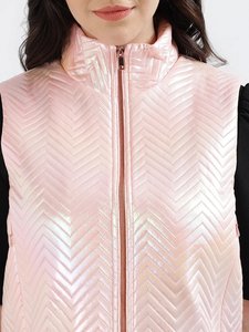 Chaleco Acolchado Rosa para Mujer, Sin Mangas, con Cierre de Cremallera, Patrón Geométrico, Ropa Exterior Informal, Largo Regular, Exterior de Poliéster - Product Image 3