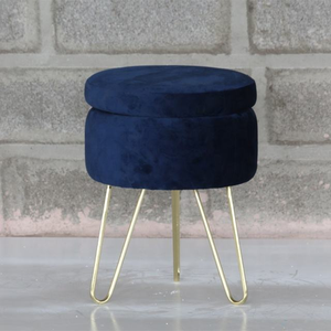 Tabouret de rangement moderne en velours, ottoman et pouf avec pieds en métal finition dorée, couleur bleue, pour chambre à coucher et mobilier de maison - Product Image 1