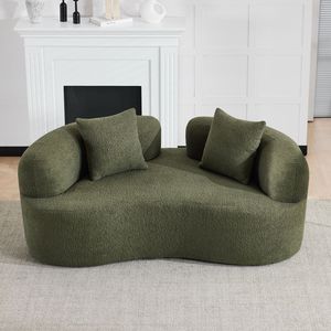 66.93-Inch Curved Loveseat Green Teddy Velvet Fabric Compact <b>Sofa</b> for <b>Small</b> Spaces Full Compression Sponge No Assembly Required - Product Image 3